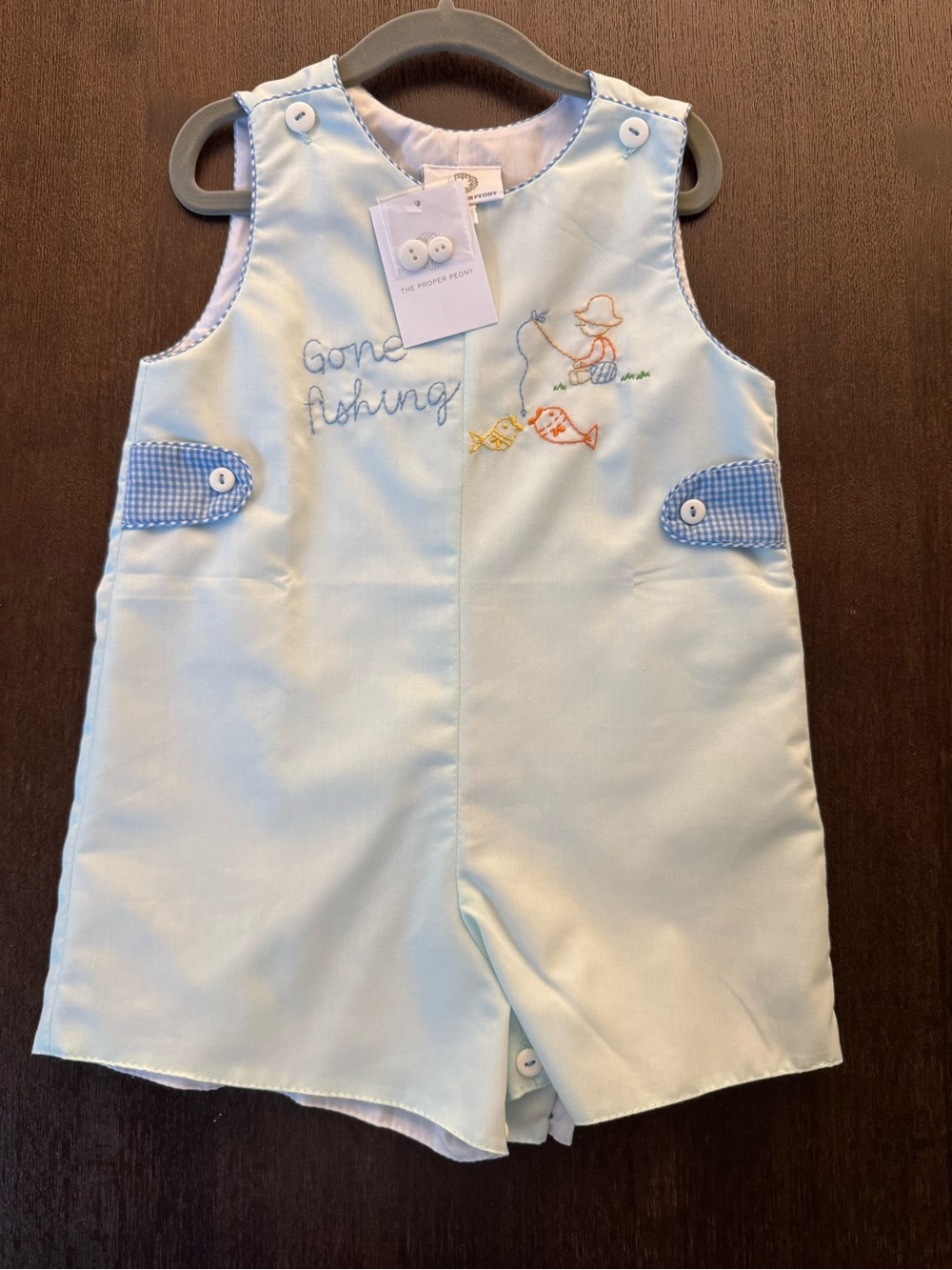 Light Blue 'Gone Fishing' Embroidered Baby Romper